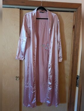 Silky Pink Long Embroidered Duster